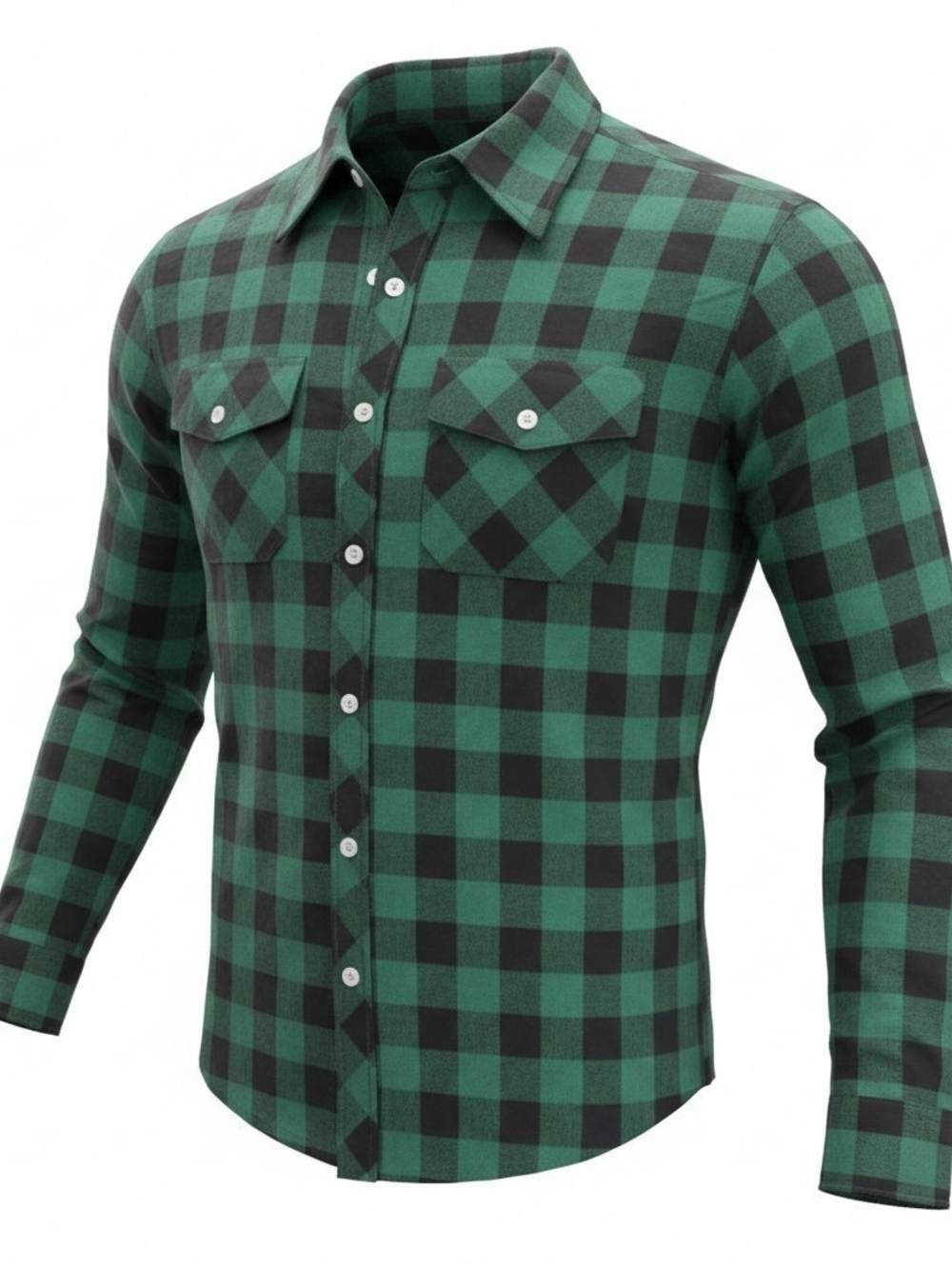 Centro Green and Black Buffalo Check Button-Down Shirt